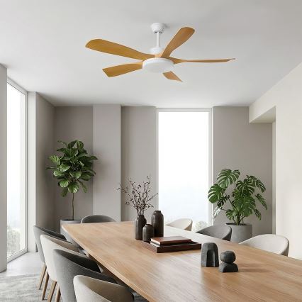 Brilagi - Ventilador de teto LED regulável LED/34W/230V 3000–6500K Ø 132 cm branco/castanho + controlo remoto