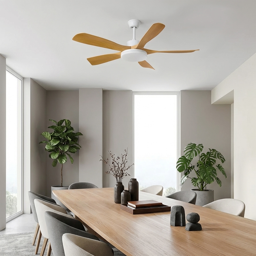 Brilagi - Ventilador de teto LED regulável LED/34W/230V 3000–6500K Ø 132 cm branco/castanho + controlo remoto