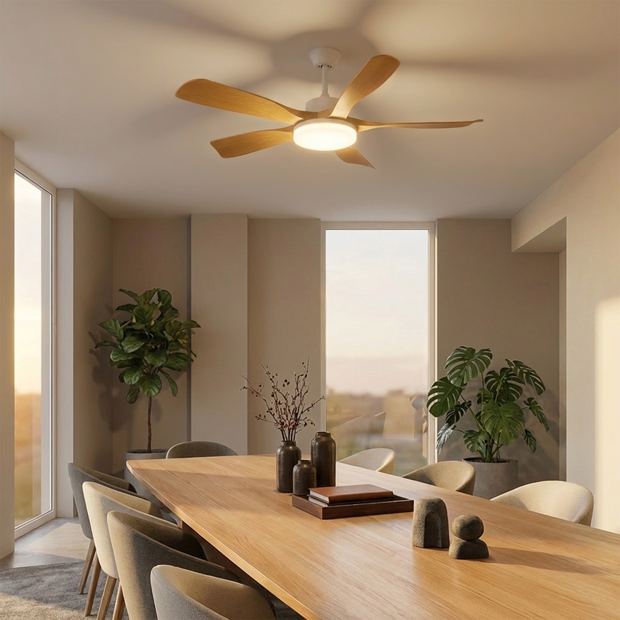 Brilagi - Ventilador de teto LED regulável LED/34W/230V 3000–6500K Ø 132 cm branco/castanho + controlo remoto