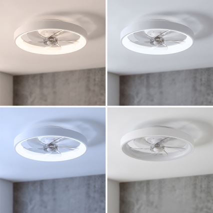Brilagi - Ventilador de teto LED dimerizável, 34 W / 230 V, 3000–6500 K, Ø 50 cm, branco, com controlo remoto