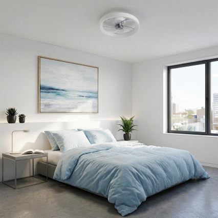 Brilagi - Ventilador de teto LED dimerizável, 34 W / 230 V, 3000–6500 K, Ø 50 cm, branco, com controlo remoto