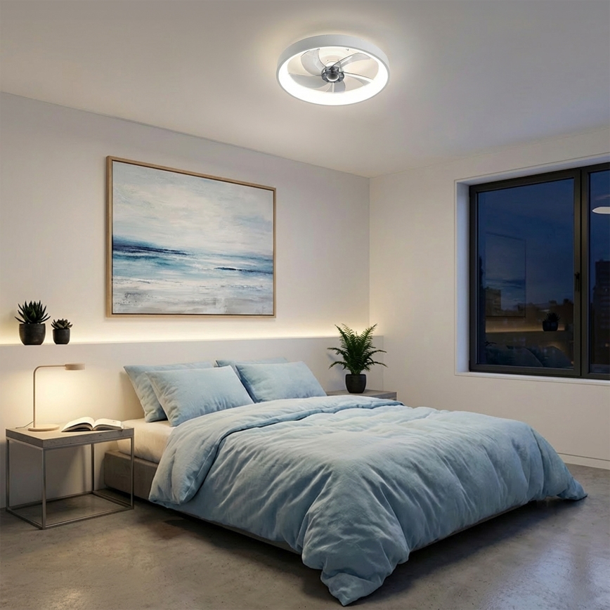 Brilagi - Ventilador de teto LED dimerizável, 34 W / 230 V, 3000–6500 K, Ø 50 cm, branco, com controlo remoto