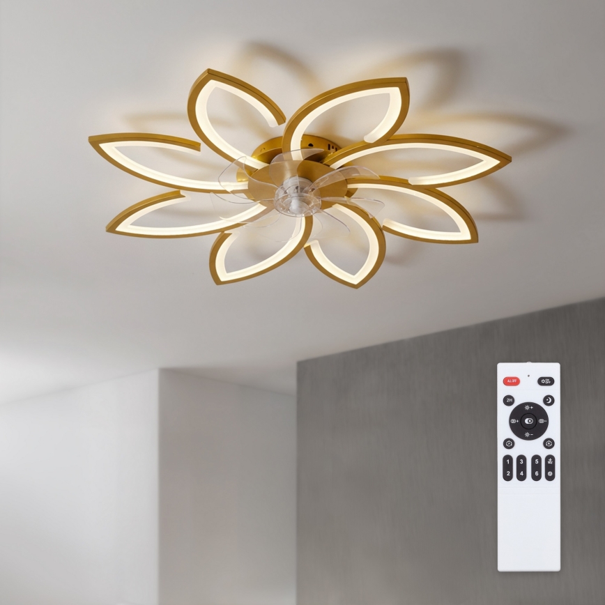 Brilagi - Ventilador de teto LED regulável LED/43W/230V 3000-6500K, diâmetro 90 cm, dourado + controlo remoto