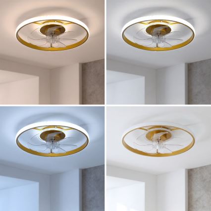 Brilagi - Ventilador de teto dimerizável com LED/66W/230V 3000-6500K Ø 55 cm branco/dourado + comando remoto