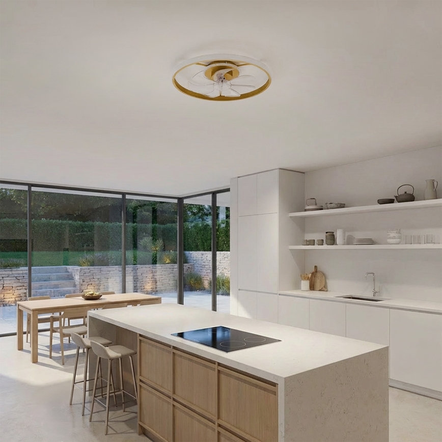 Brilagi - Ventilador de teto dimerizável com LED/66W/230V 3000-6500K Ø 55 cm branco/dourado + comando remoto