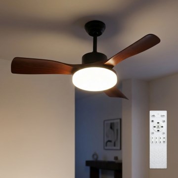 Brilagi - Ventoinha de teto LED regulável, 34 W, 230 V, 106 cm, preto/castanho + comando remoto