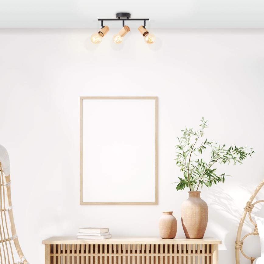 Brilliant - Candeeiro de focos KERRY 3xE27/40W/230V preto/bambu