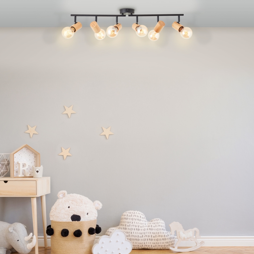 Brilliant - Candeeiro de focos KERRY 6xE27/40W/230V preto/bambu