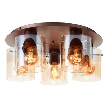 Brilliant - Candeeiro de tecto PETJE, 5x E27/40W/230V, Ø 52 cm, castanho/fumado