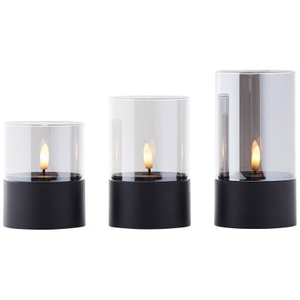Brilliant - CONJUNTO 3x Velas LED BOUGIE LED/2xAA IP44 preta/fumê