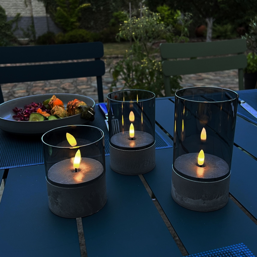 Brilliant - Conjunto de 3 velas LED BOUGIE LED/2xAA IP44 cinzento/fumado