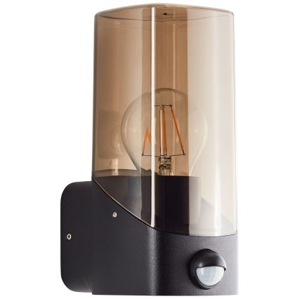 Brilliant - Iluminação de parede exterior com sensor MINOU 1xE27/10W/230V IP44 preto/fumado