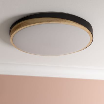 Brilliant - Iluminação de teto LED com regulação BAARLO LED/36W/230V 3000-6500K diâmetro 50 cm preto/borracha de figueira + comando