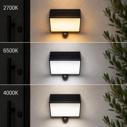 Brilliant - Aplique de parede solar com sensor SIERRA LED/6W/3,7V 2700/4000/6500K 2000 mAh IP54 preto