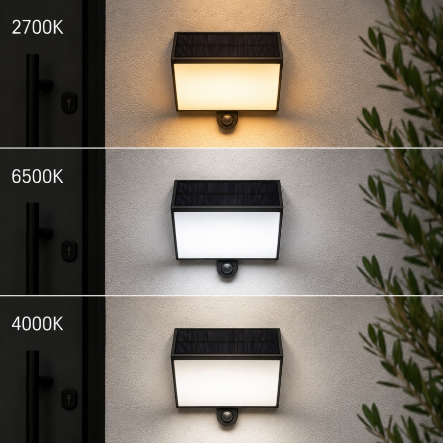 Brilliant - Aplique de parede solar com sensor SIERRA LED/6W/3,7V 2700/4000/6500K 2000 mAh IP54 preto
