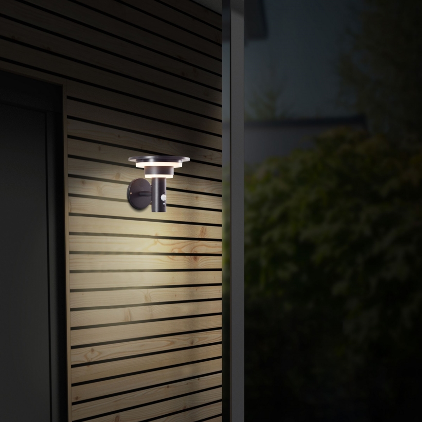 Brilliant - Luminária de parede solar LED com sensor GARVINA LED/3W/3,7V 2000 mAh IP44 preta
