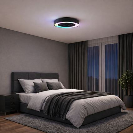 Brilliant - Candeeiro de teto LED RGBW dimerizável com ventilador CATANIA LED/37W/230V 2700-6500K diâmetro 48,6 cm preto + controlo remoto