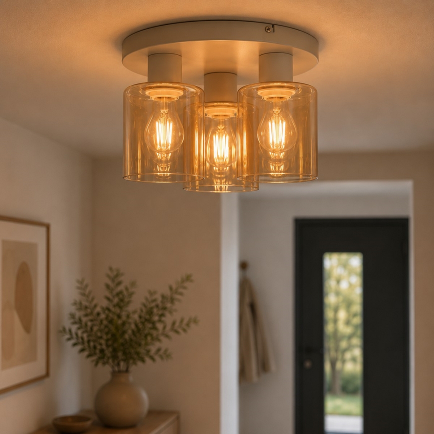 Brilliant - Plafon LYSKA 3xE27/20W/230V Ø 31 cm creme/bege fumê