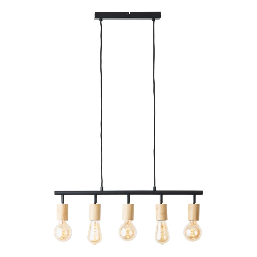Brilliant - Lustre suspenso por cabo 5xE27/28W/230V preto/bambu
