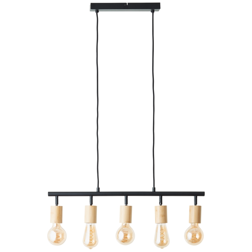 Brilliant - Lustre suspenso por cabo 5xE27/28W/230V preto/bambu