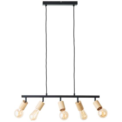 Brilliant - Lustre suspenso por cabo 5xE27/28W/230V preto/bambu