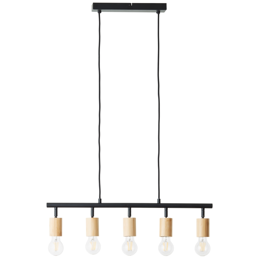 Brilliant - Lustre suspenso por cabo 5xE27/28W/230V preto/bambu