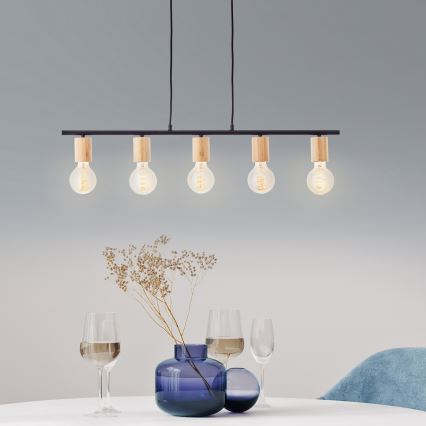 Brilliant - Lustre suspenso por cabo KERRY 5xE27/40W/230V preto/bambu