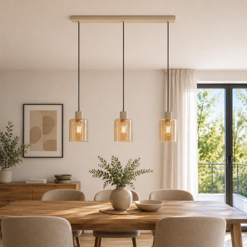 Brilliant - Lustre suspenso por cabo LYSKA 3x E27/20W/230V creme/bege fumê