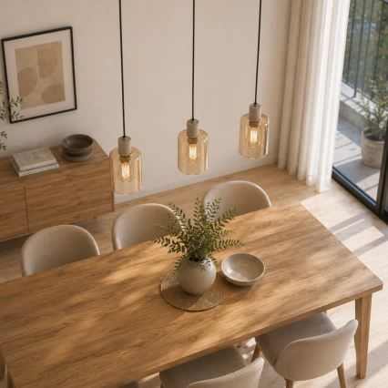 Brilliant - Lustre suspenso por cabo LYSKA 3x E27/20W/230V creme/bege fumê