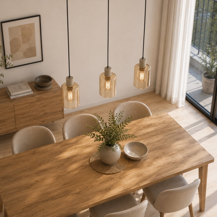Brilliant - Lustre suspenso por cabo LYSKA 3x E27/20W/230V creme/bege fumê
