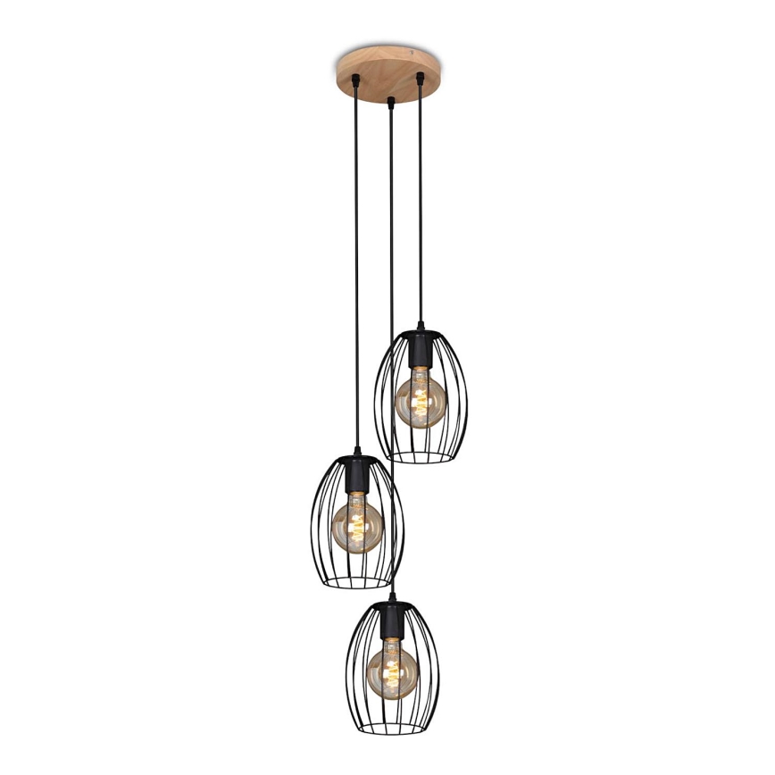 Brilo 4040-035 - Candelabro suspenso WAKTU VINTAGE 3xE27/60W/230V árvore da borracha