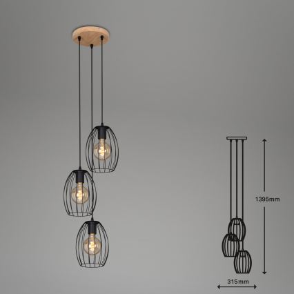 Brilo 4040-035 - Candelabro suspenso WAKTU VINTAGE 3xE27/60W/230V árvore da borracha