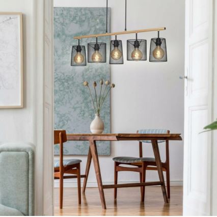 Brilo 4078-054 - Lustre suspenso com cabo WOOD & STYLE 5xE27/60W/230V