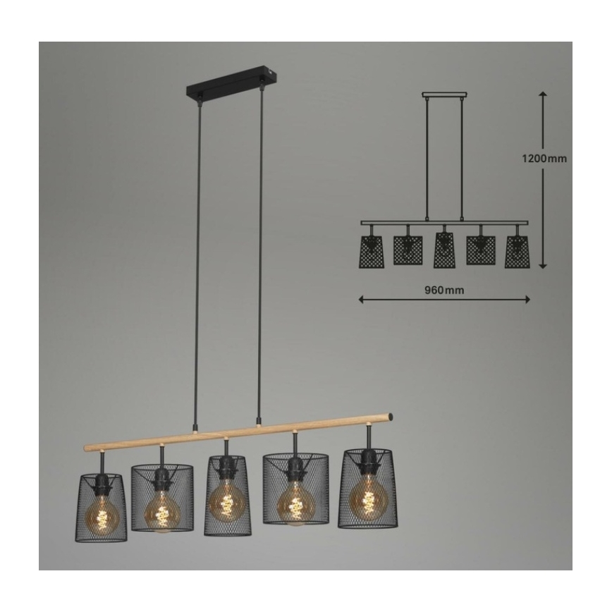 Brilo 4078-054 - Lustre suspenso com cabo WOOD & STYLE 5xE27/60W/230V
