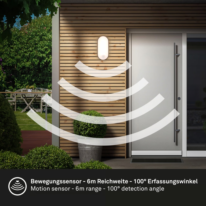 Brilo - Arandela exterior LED com sensor de movimento e crepuscular RUCH LED/12W/230V IP65 preta