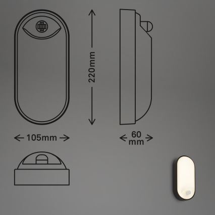 Brilo - Arandela exterior LED com sensor de movimento e crepuscular RUCH LED/12W/230V IP65 preta