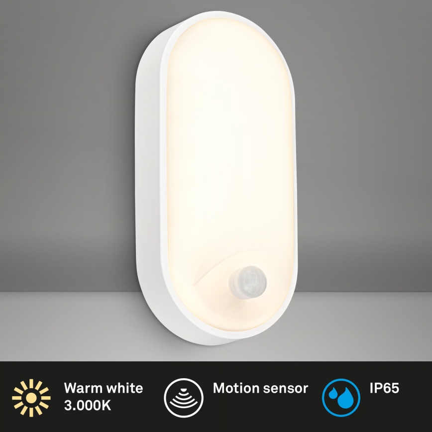 Brilo - Aplique de parede LED exterior com sensor de movimento e de crepúsculo RUCH LED/12W/230V IP65 branco