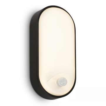 Brilo - Arandela exterior LED com sensor de movimento e crepuscular RUCH LED/12W/230V IP65 preta