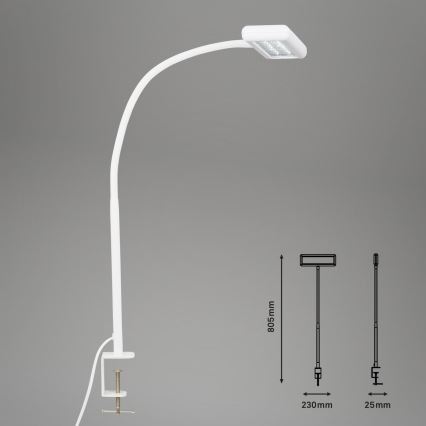 Brilo - Candeeiro de mesa LED Flexível com clipe TRASNA LED/7,5W/230V branco