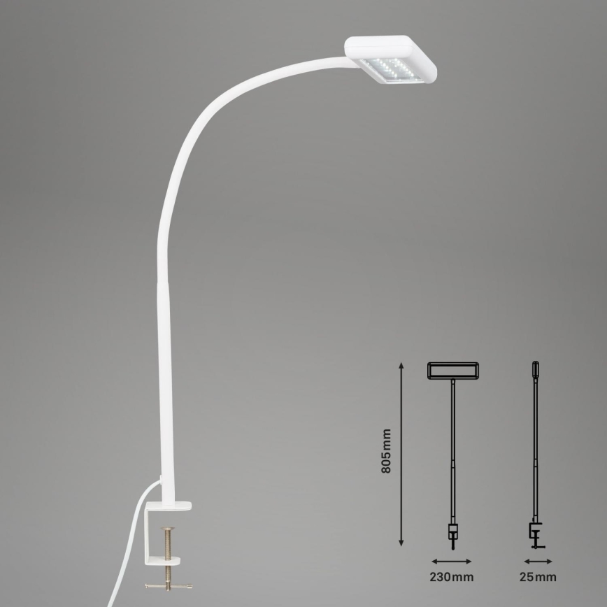 Brilo - Candeeiro de mesa LED Flexível com clipe TRASNA LED/7,5W/230V branco