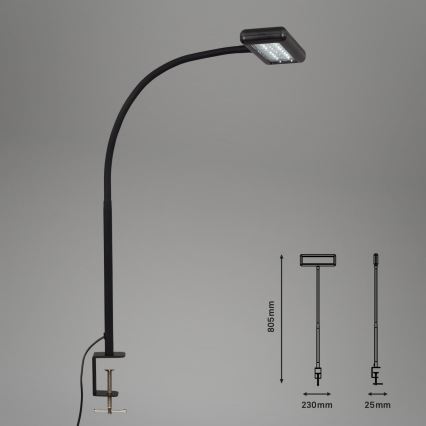 Brilo - Candeeiro de mesa LED Flexível com clipe TRASNA LED/7,5W/230V preto