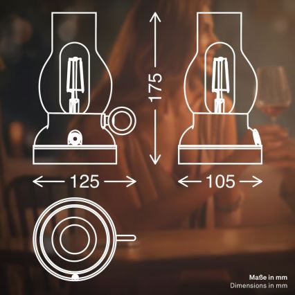 Brilo - Lâmpada de mesa LED regulável recarregável para exterior KANEA LED/1,5W/5V IP44 1200 mAh antracite