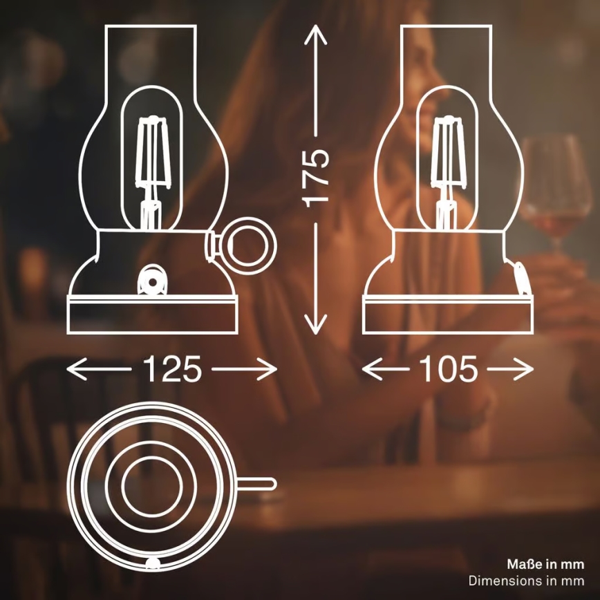 Brilo - Lâmpada de mesa LED regulável recarregável para exterior KANEA LED/1,5W/5V IP44 1200 mAh antracite