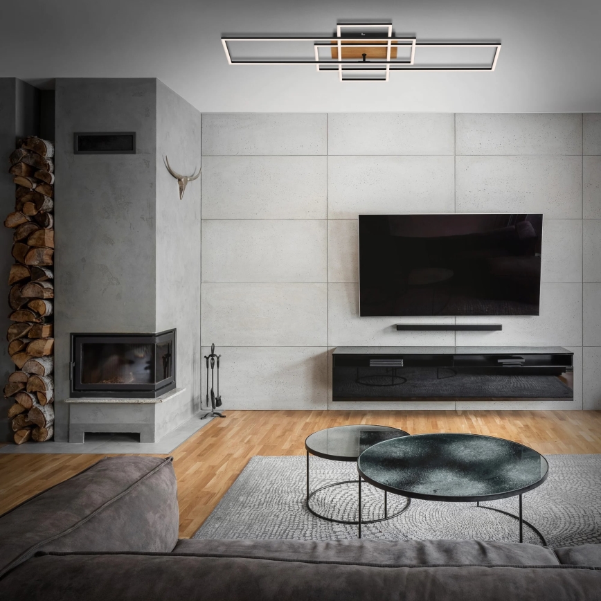 Brilo - Candelabro integrado LED com regulação FRAME LED/51W/230V 2700-5000K preto/castanho + controlo remoto