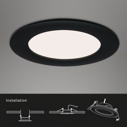 Brilo - Conjunto de 3 luminárias LED embutidas para casa de banho FLAT LED/6W/230V IP44, pretas