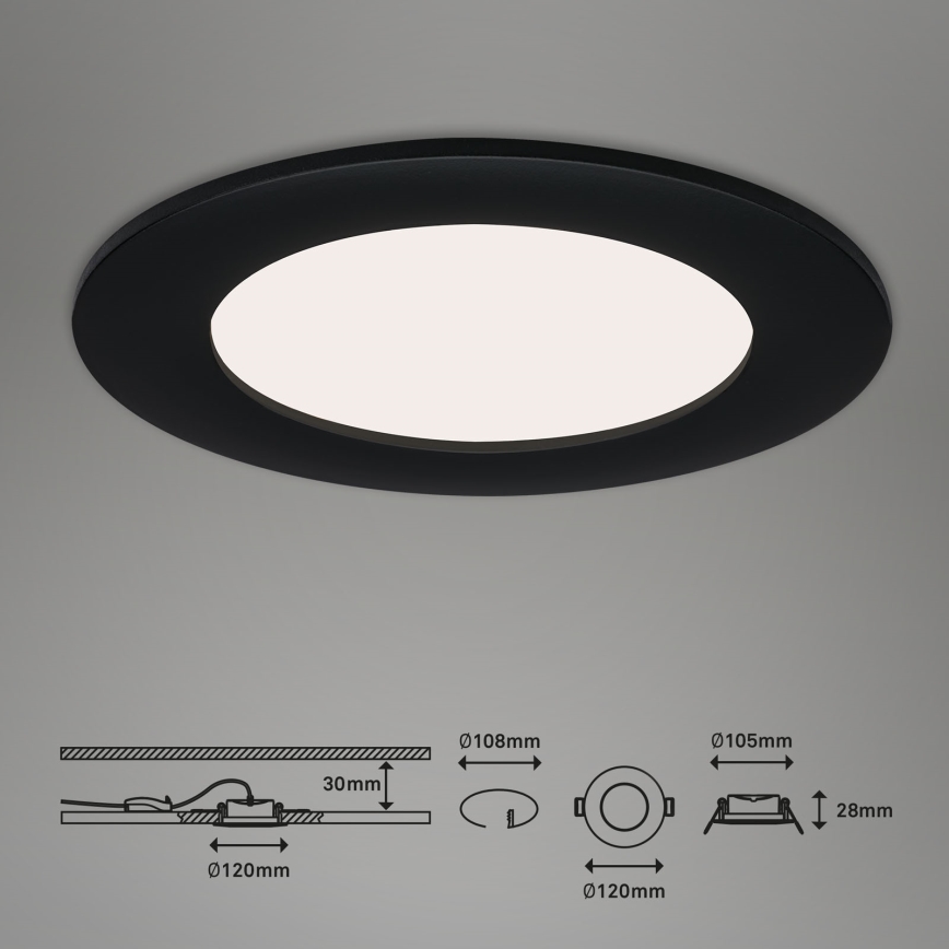 Brilo - Conjunto de 3 luminárias LED embutidas para casa de banho FLAT LED/6W/230V IP44, pretas