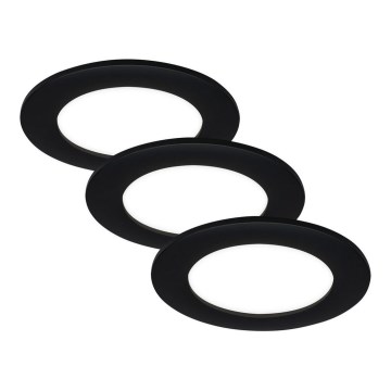 Brilo - Conjunto de 3 luminárias LED embutidas para casa de banho FLAT LED/6W/230V IP44, pretas