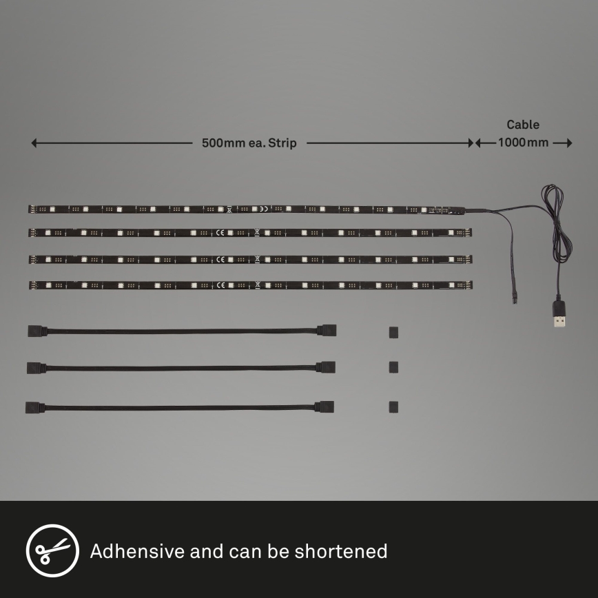 Brilo - Fita LED RGBW Regulável para TV 3m LED/2,5W/USB + controlo remoto