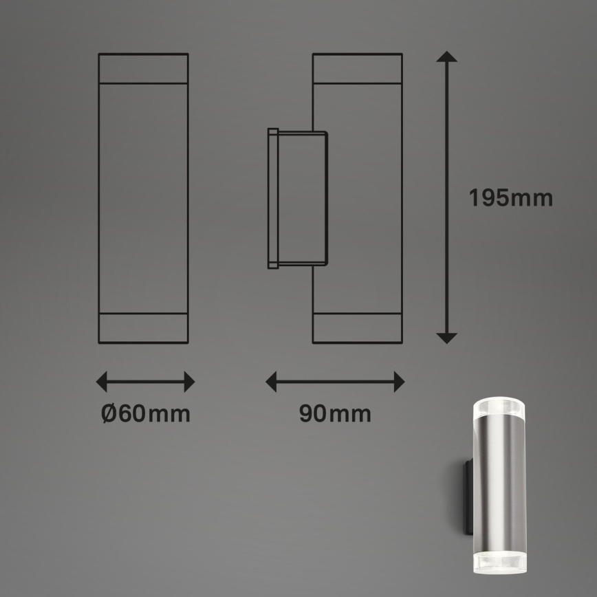 Brilo - Iluminação de parede exterior LED 2xGU10/4,7W/230V IP44 4000K cromado mate