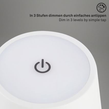 Brilo - Lâmpada de mesa tátil recarregável para exterior KIKI, LED regulável, 2,6W/5V, IP44, 2600 mAh, branca
